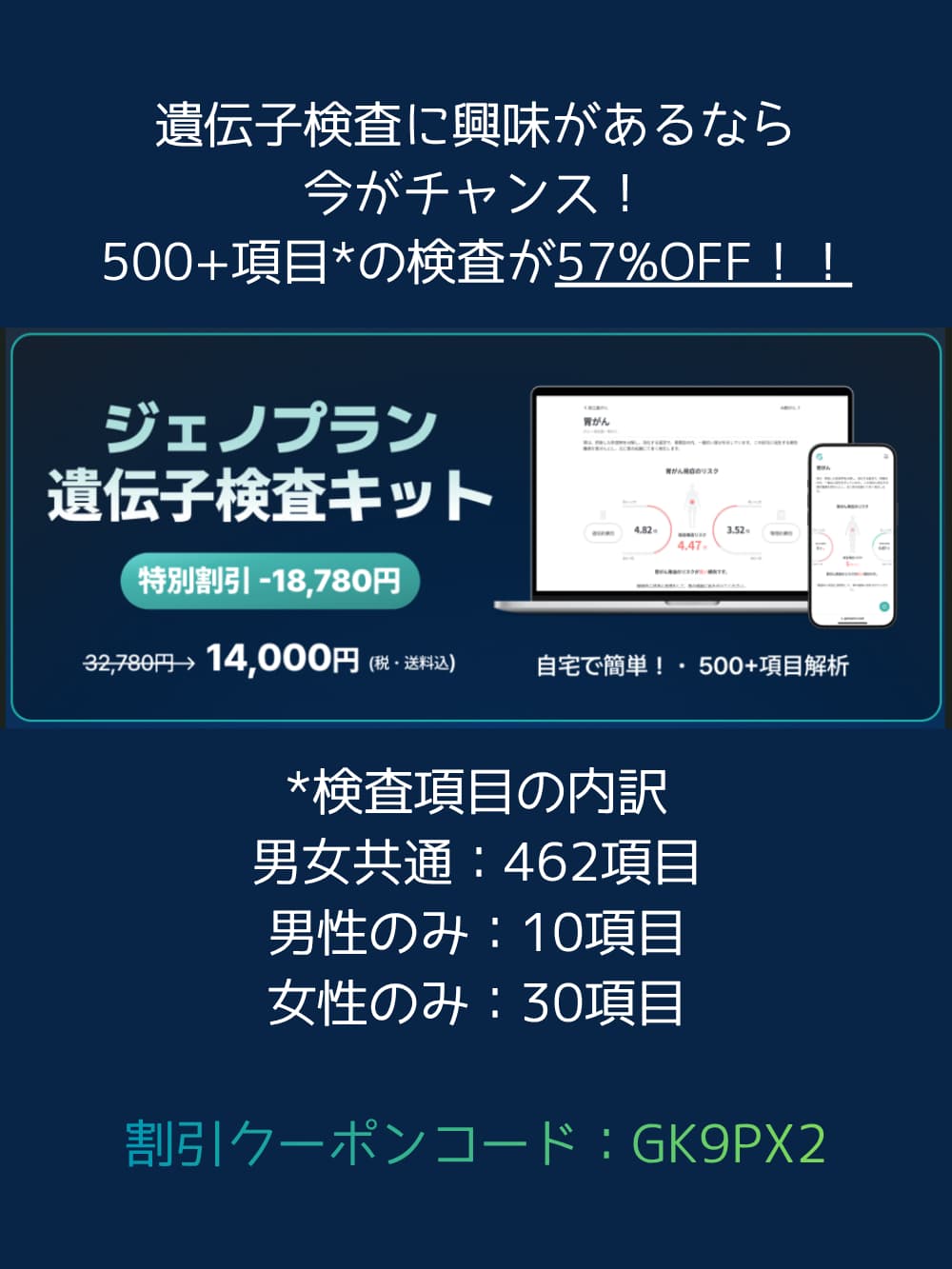 If you're interested in genetic testing, now is your chance! Get 57% off a genetic test covering over 500 markers!