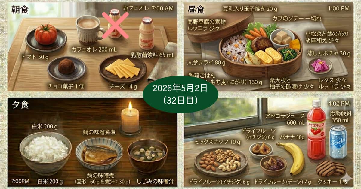 2026年5月2日の食事内容（一部に間違いあり）