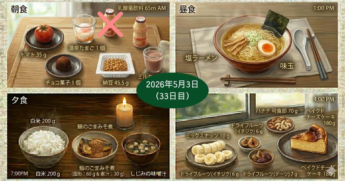 2026年5月3日の食事内容（一部に間違いあり）