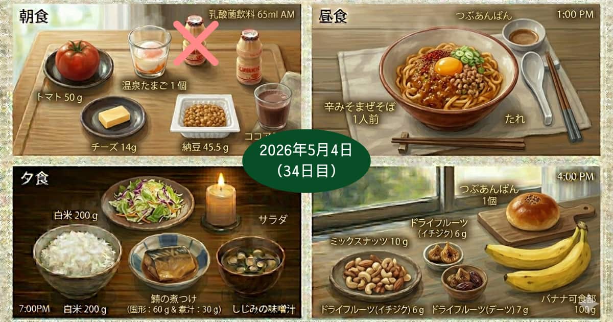 2026年5月4日の食事内容（一部に間違いあり）