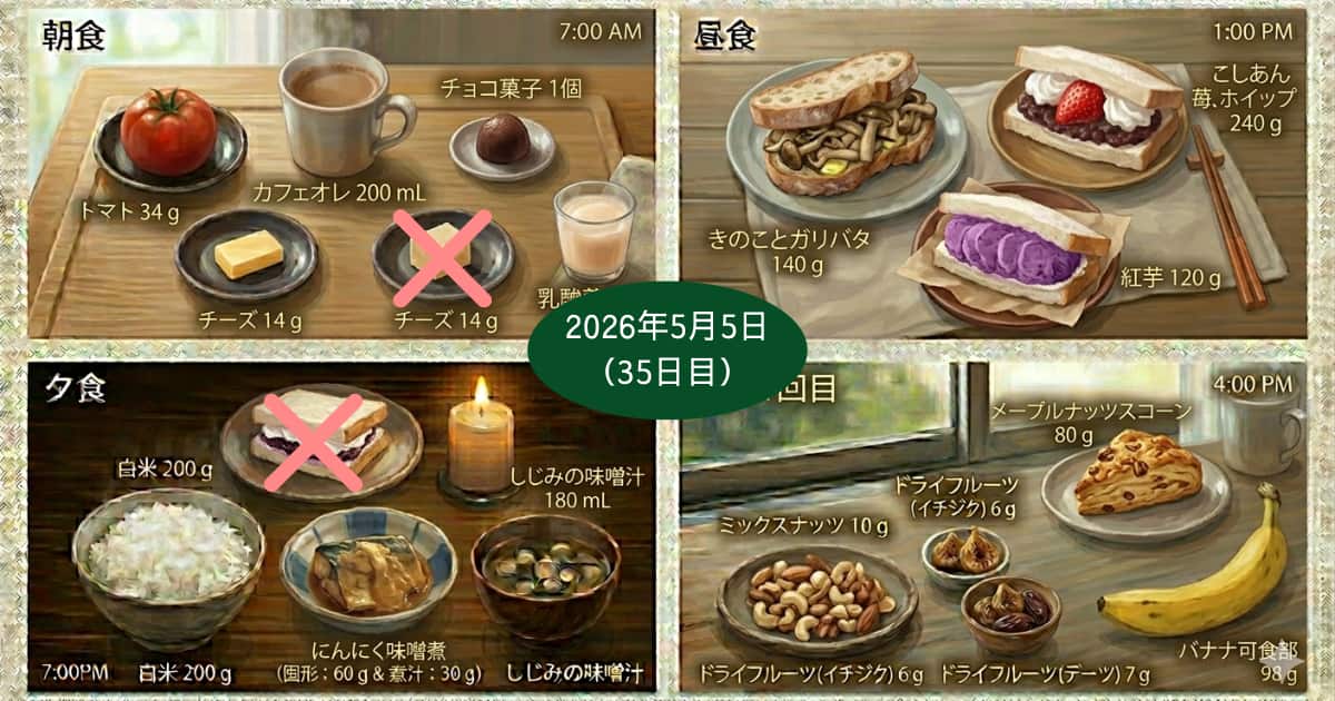2026年5月5日の食事内容（一部に間違いあり）