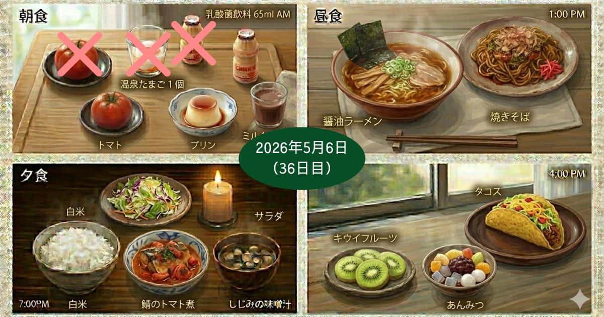 2026年5月6日の食事内容（一部に間違いあり）