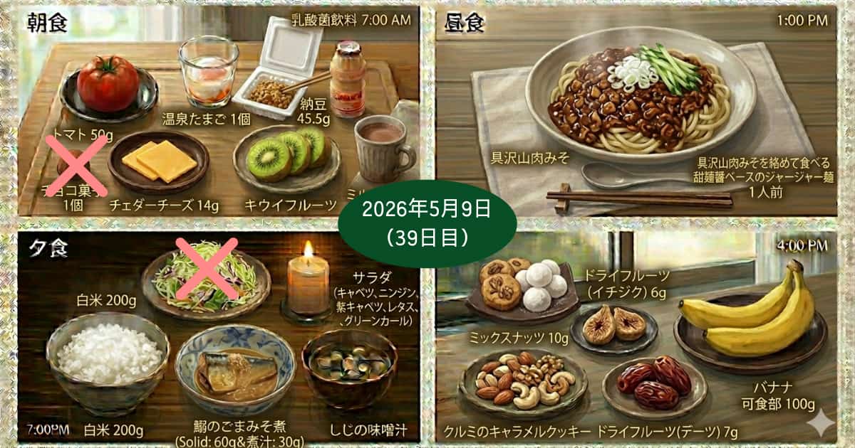 2026年5月9日の食事内容（一部に間違いあり）