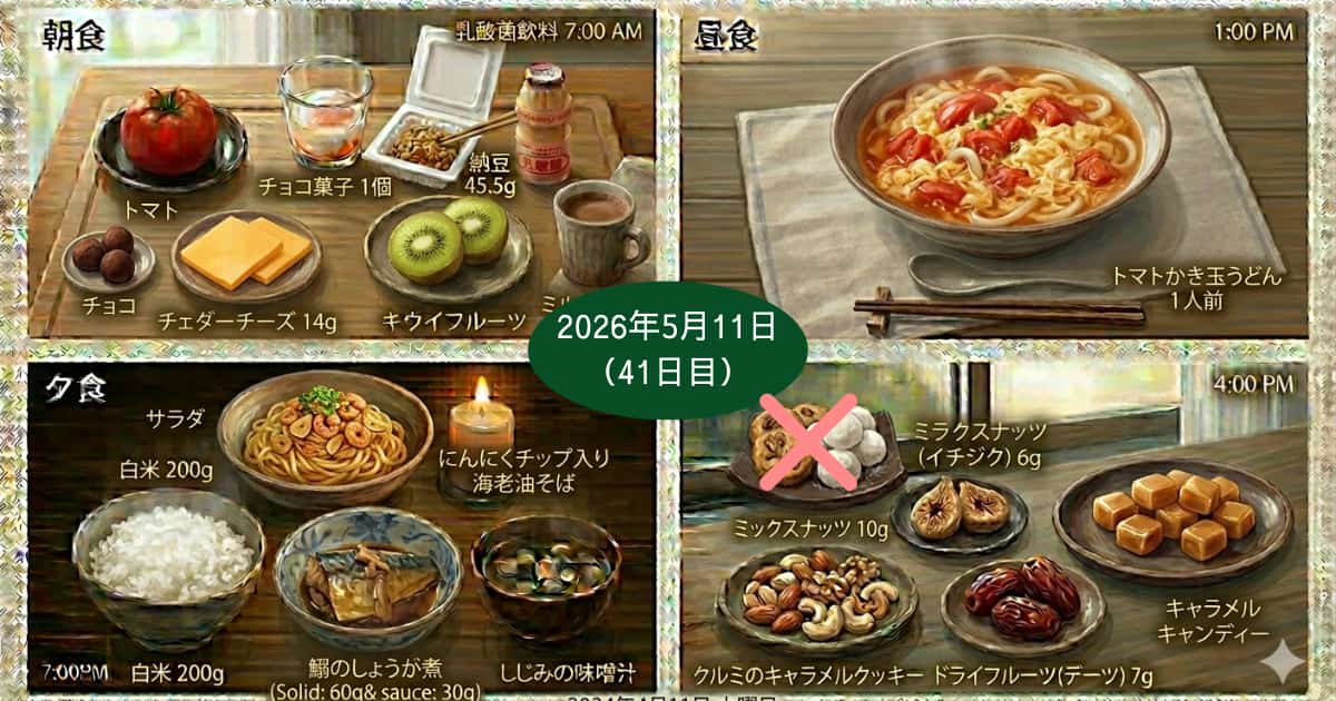 2026年5月11日の食事内容（一部に間違いあり）